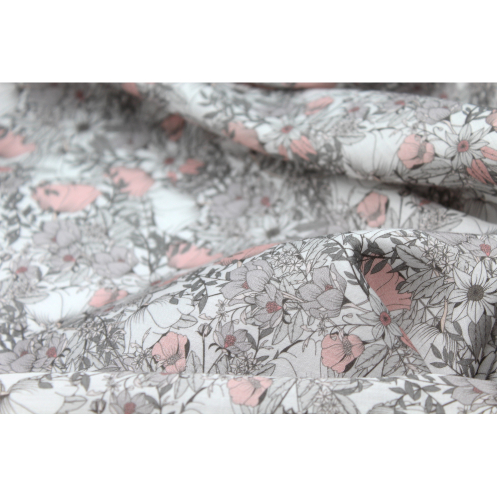 Tissu exclusif Coton lawn motif Lina gris