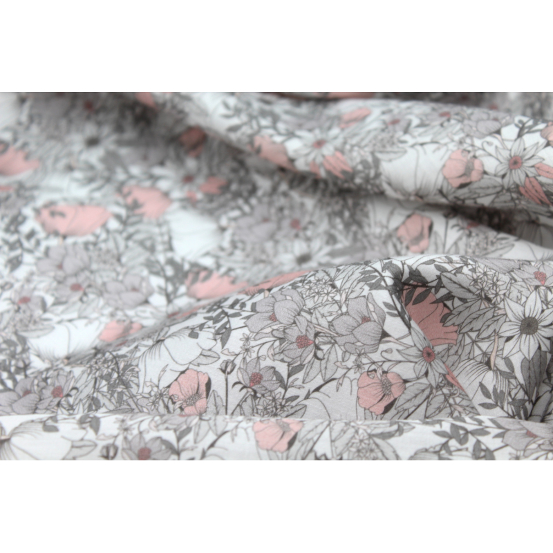 Tissu exclusif Coton lawn motif Lina gris
