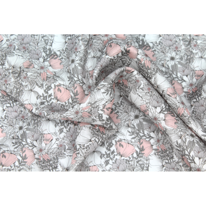 Tissu exclusif Coton lawn motif Lina gris