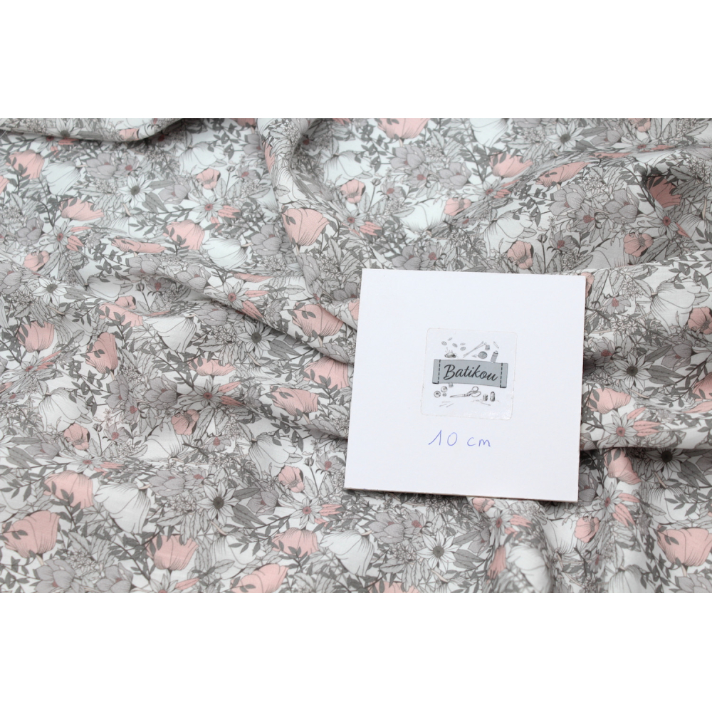 Tissu exclusif Coton lawn motif Lina gris