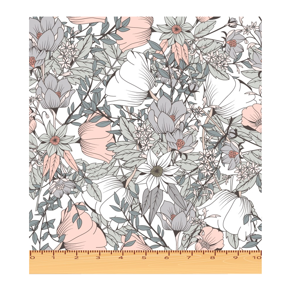 Tissu exclusif Coton lawn motif Lina gris