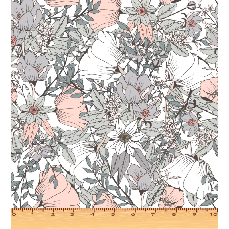 Tissu exclusif Coton lawn motif Lina gris