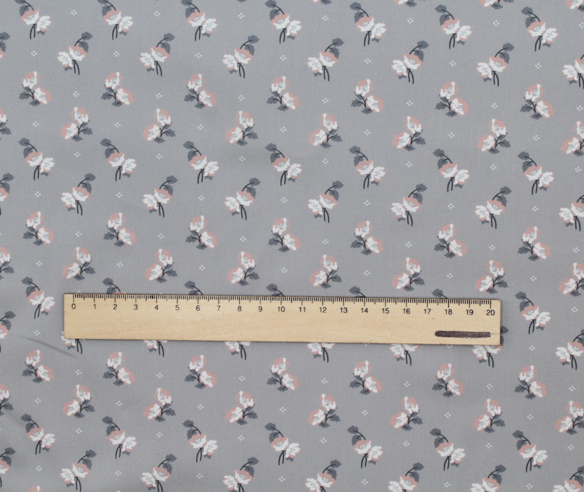 Popeline de coton BIO fine / motif fleuri exclusif Hana gris