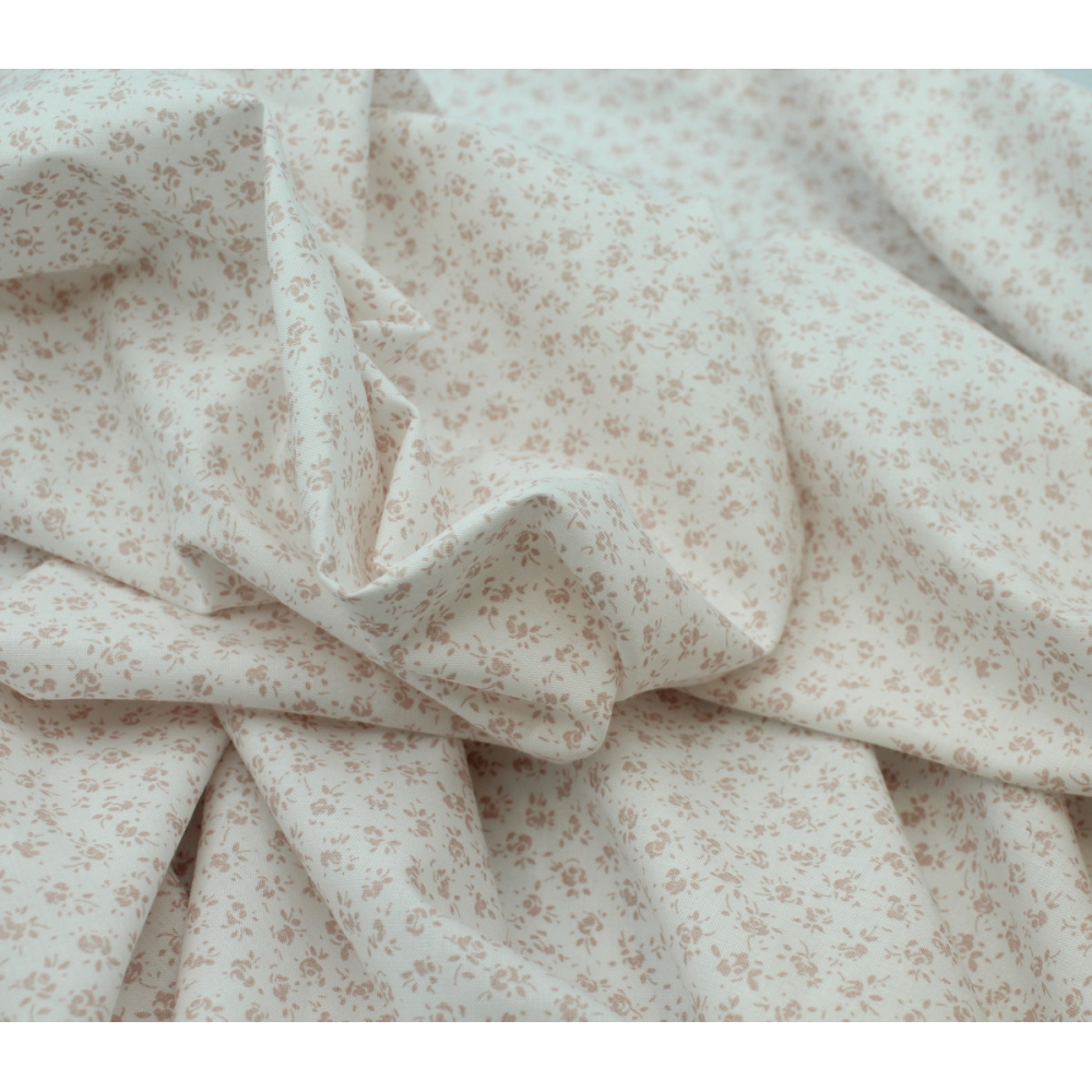Popeline de coton douce coloris fleuri rose poudré fond lait qualité SWEET Tissus issus de l'agriculture biologique  - 3