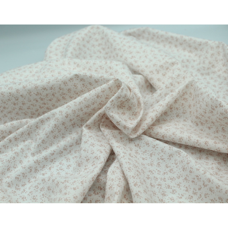 Popeline de coton douce coloris fleuri rose poudré fond lait qualité SWEET Tissus issus de l'agriculture biologique  - 5