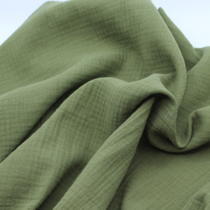 Double gaze de coton BIO unie olive