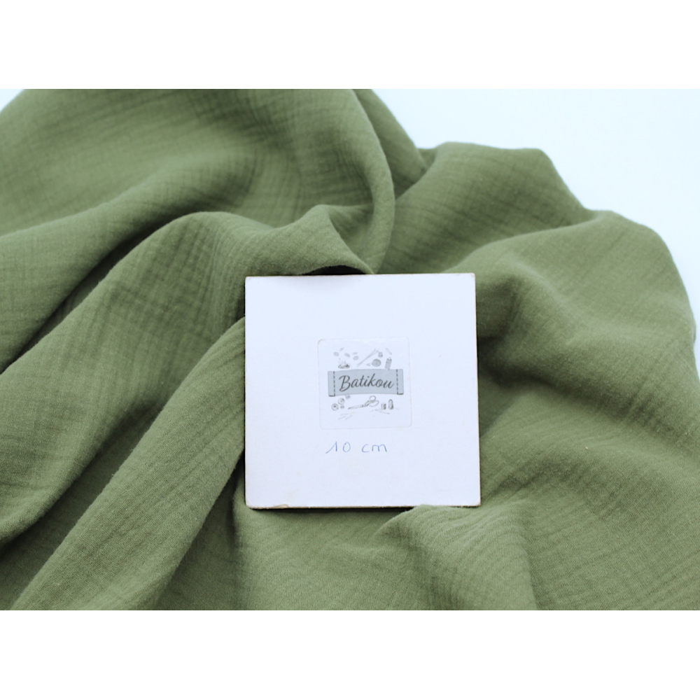 Double gaze de coton BIO unie olive