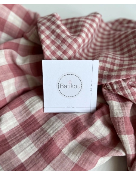 Double gaze de coton vichy réversible framboise / blanc Qualité Oeko-tex - 4