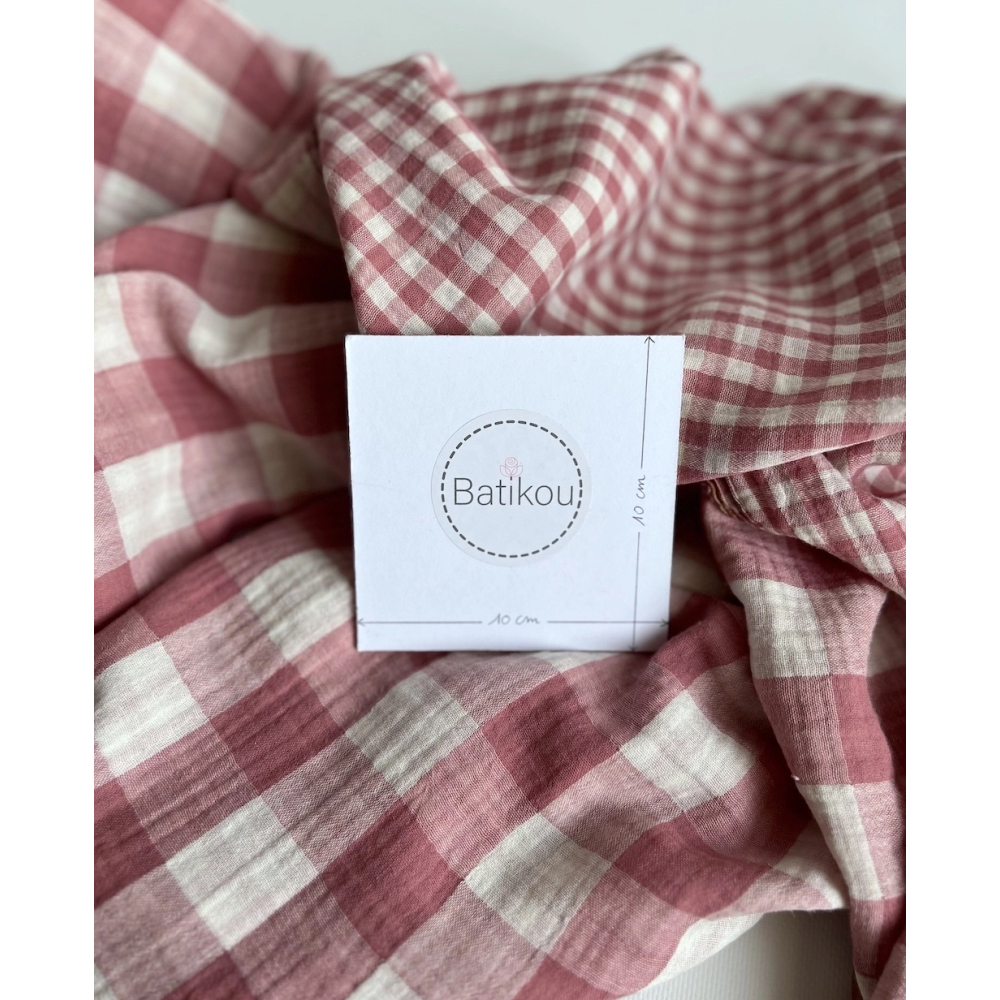 Double gaze de coton vichy réversible framboise / blanc Qualité Oeko-tex - 4