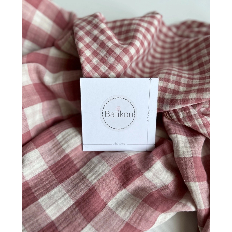 Double gaze de coton vichy réversible framboise / blanc Qualité Oeko-tex - 4