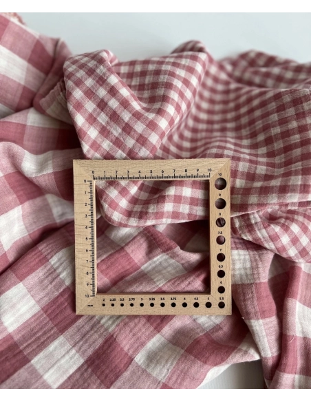 Double gaze de coton vichy réversible framboise / blanc Qualité Oeko-tex - 5