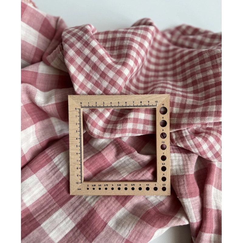 Double gaze de coton vichy réversible framboise / blanc Qualité Oeko-tex - 5