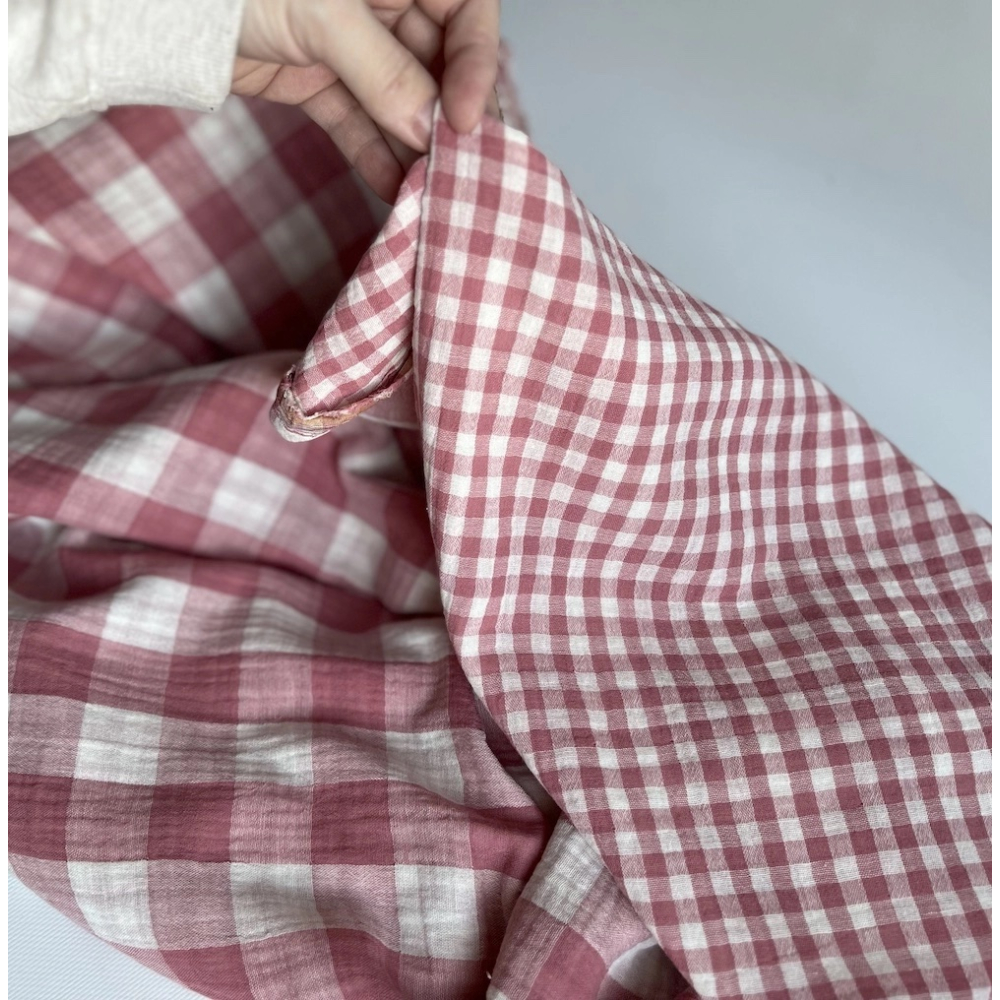 Double gaze de coton vichy réversible framboise / blanc Qualité Oeko-tex - 6