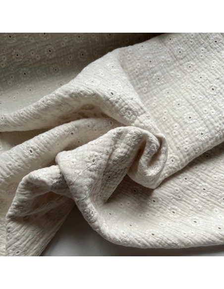 Double gaze de coton Suzy brodée coloris écru Qualité Oeko-tex - 3
