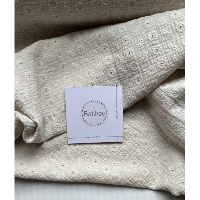 Double gaze de coton Suzy brodée coloris écru Qualité Oeko-tex - 4