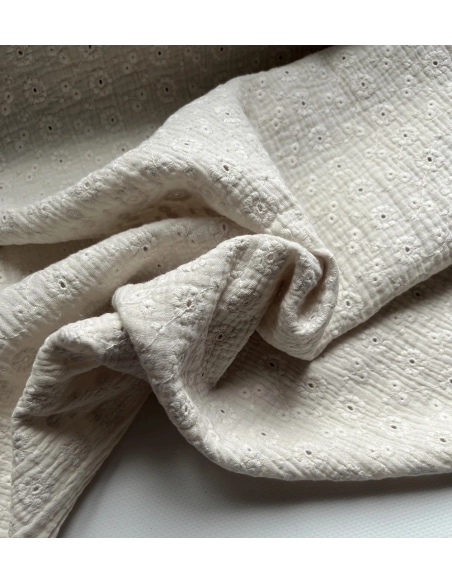 Double gaze de coton Suzy brodée coloris écru Qualité Oeko-tex - 5