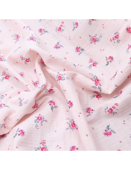 Salomé - Double gaze de coton BIO exclusif rose poudré à motifs
