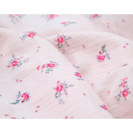 Salomé - Double gaze de coton BIO exclusif rose poudré à motifs Salomé - Double gaze de coton BIO exclusif rose poudré à motifs