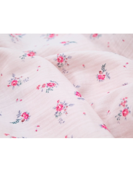 Salomé - Double gaze de coton BIO exclusif rose poudré à motifs