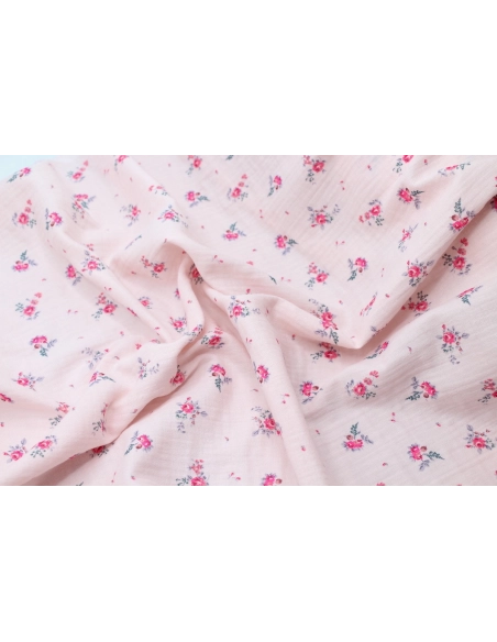 Salomé - Double gaze de coton BIO exclusif rose poudré à motifs