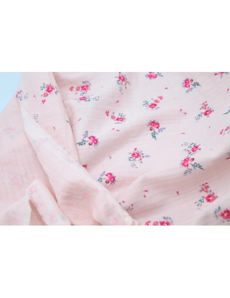 Salomé - Double gaze de coton BIO exclusif rose poudré à motifs