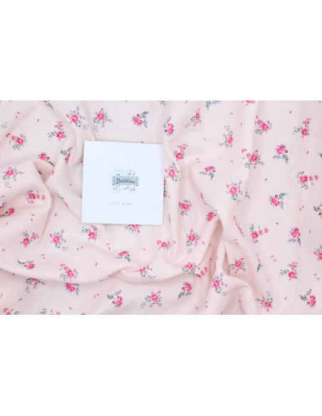 Salomé - Double gaze de coton BIO exclusif rose poudré à motifs