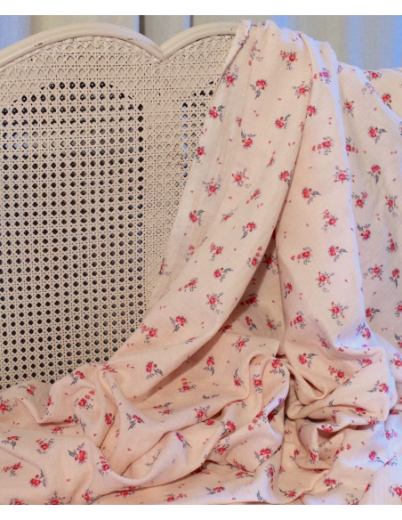 Salomé - Double gaze de coton BIO exclusif rose poudré à motifs
