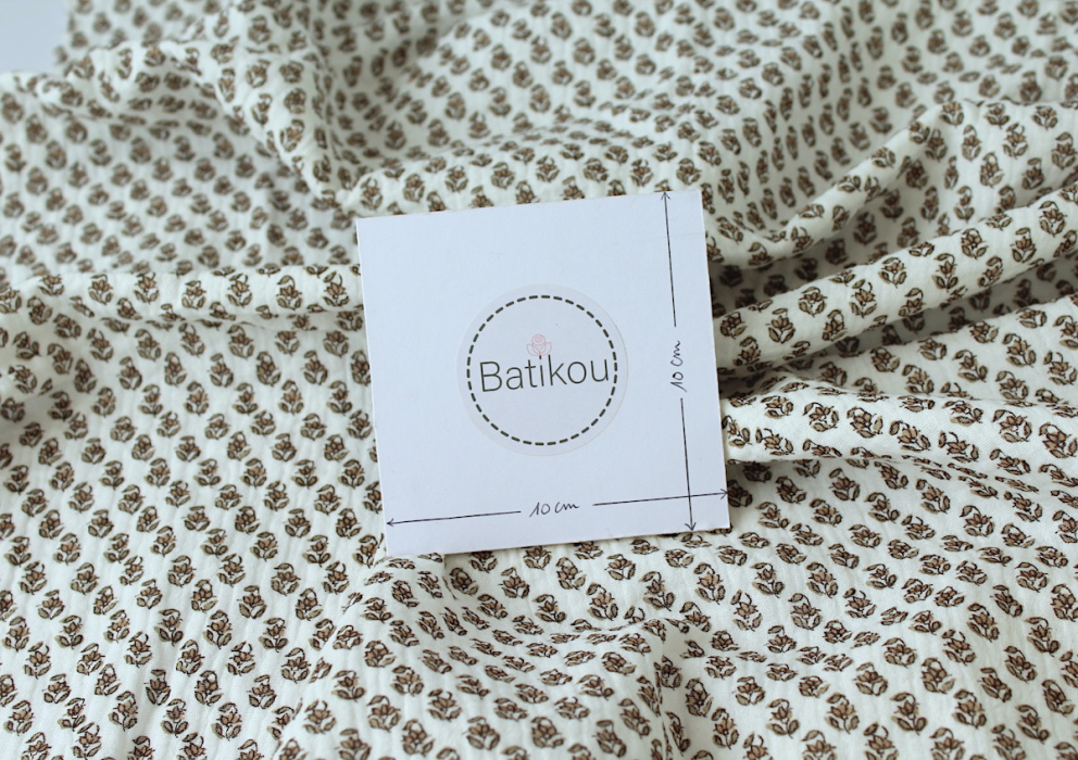 Aria -Double gaze de coton blanc cassé à motifs petites fleurs façon hand block