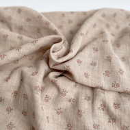 IDA - Double gaze de coton BIO chiné coloris beige fleuri