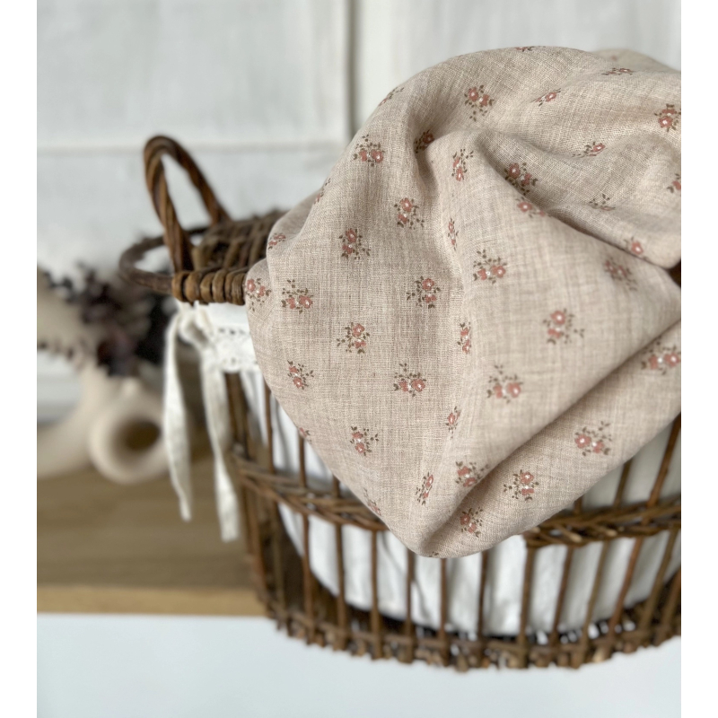 IDA - Double gaze de coton BIO chiné coloris beige fleuri