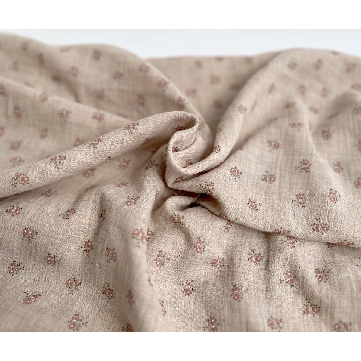 IDA - Double gaze de coton BIO chiné coloris beige fleuri