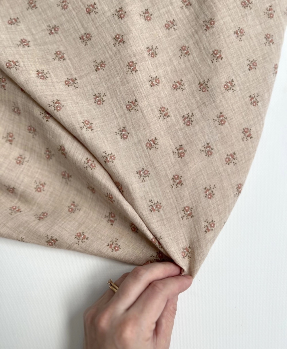 IDA - Double gaze de coton BIO chiné coloris beige fleuri