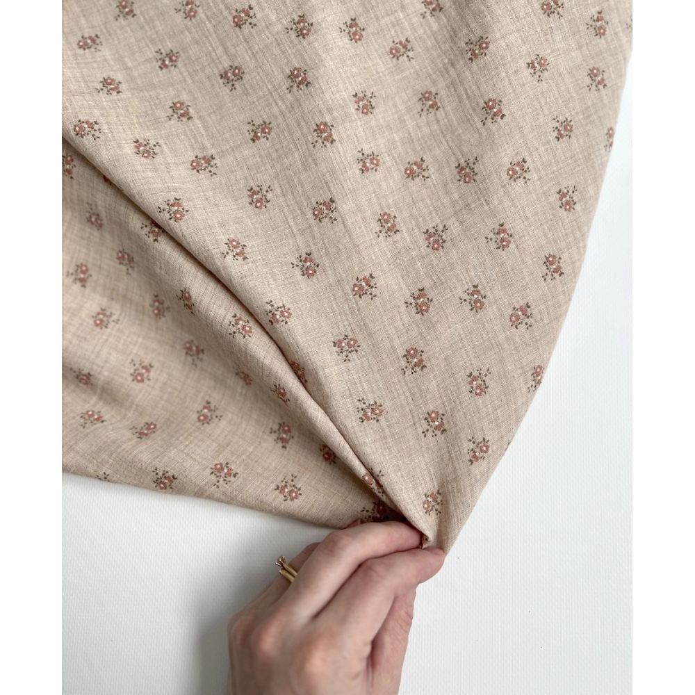 IDA - Double gaze de coton BIO chiné coloris beige fleuri