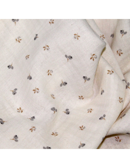 Léon - Double gaze de coton beige écru poudré à motifs