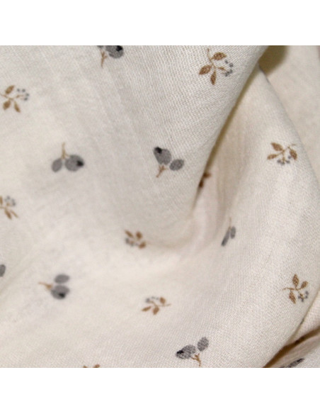 Léon - Double gaze de coton beige écru poudré à motifs