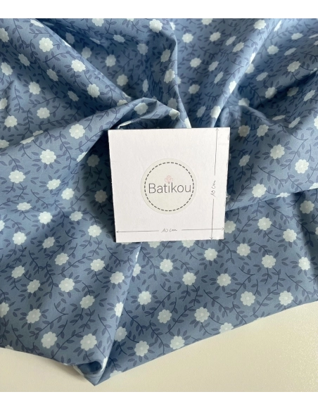 Gaspard - Batiste de coton organique imprimé fleuri fond bleu
