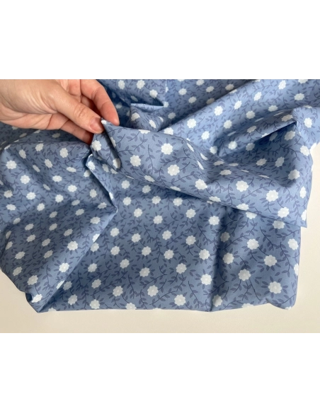Gaspard - Batiste de coton organique imprimé fleuri fond bleu