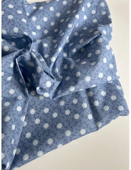 Gaspard - Batiste de coton organique imprimé fleuri fond bleu