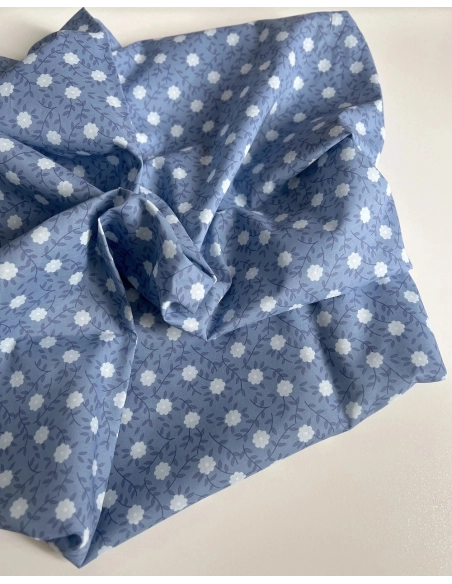 Gaspard - Batiste de coton organique imprimé fleuri fond bleu