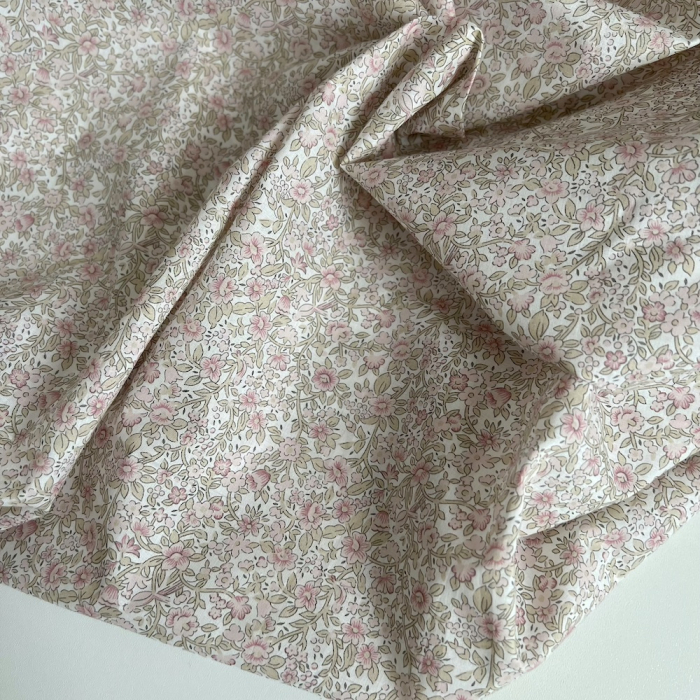Birdy - Batiste de coton BIO imprimé exclusif Rose et vert fané