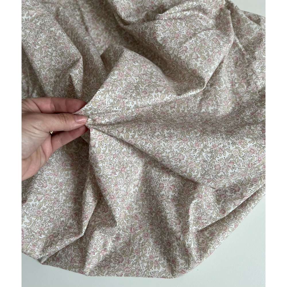 Birdy - Batiste de coton BIO imprimé exclusif Rose et vert fané