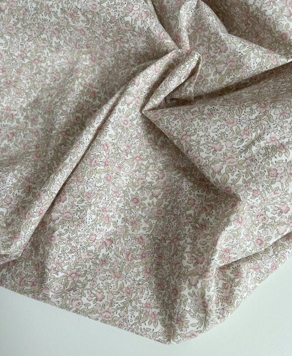 Birdy - Batiste de coton BIO imprimé exclusif Rose et vert fané