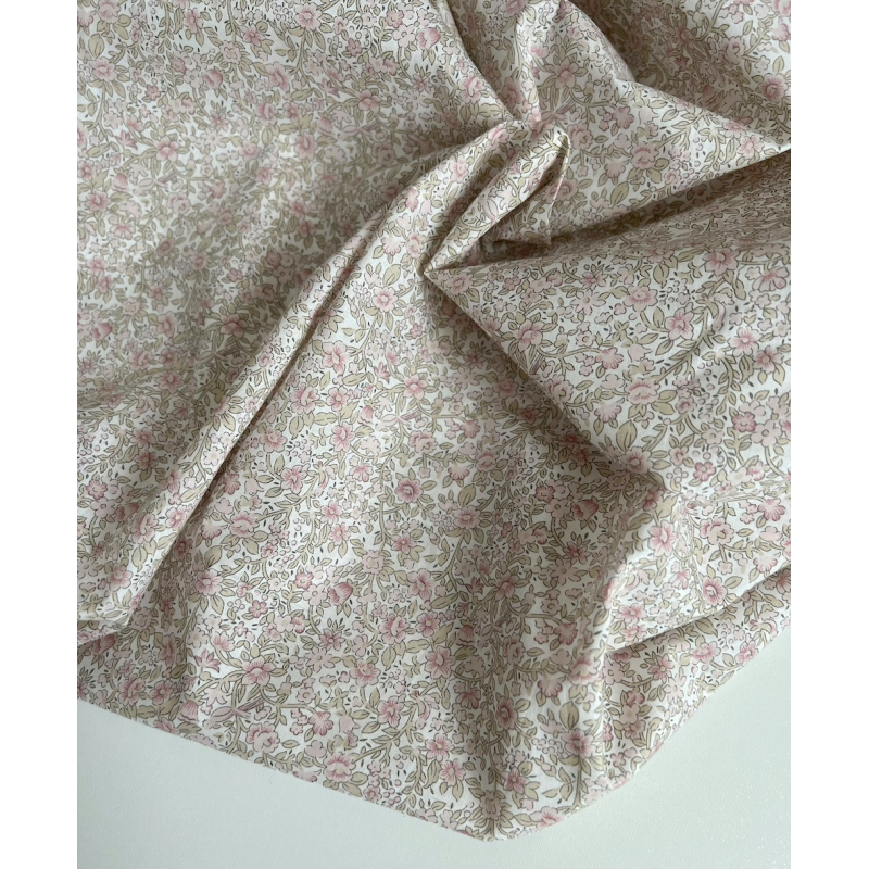 Birdy - Batiste de coton BIO imprimé exclusif Rose et vert fané