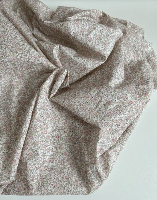 Birdy - Batiste de coton BIO imprimé exclusif Rose et vert fané
