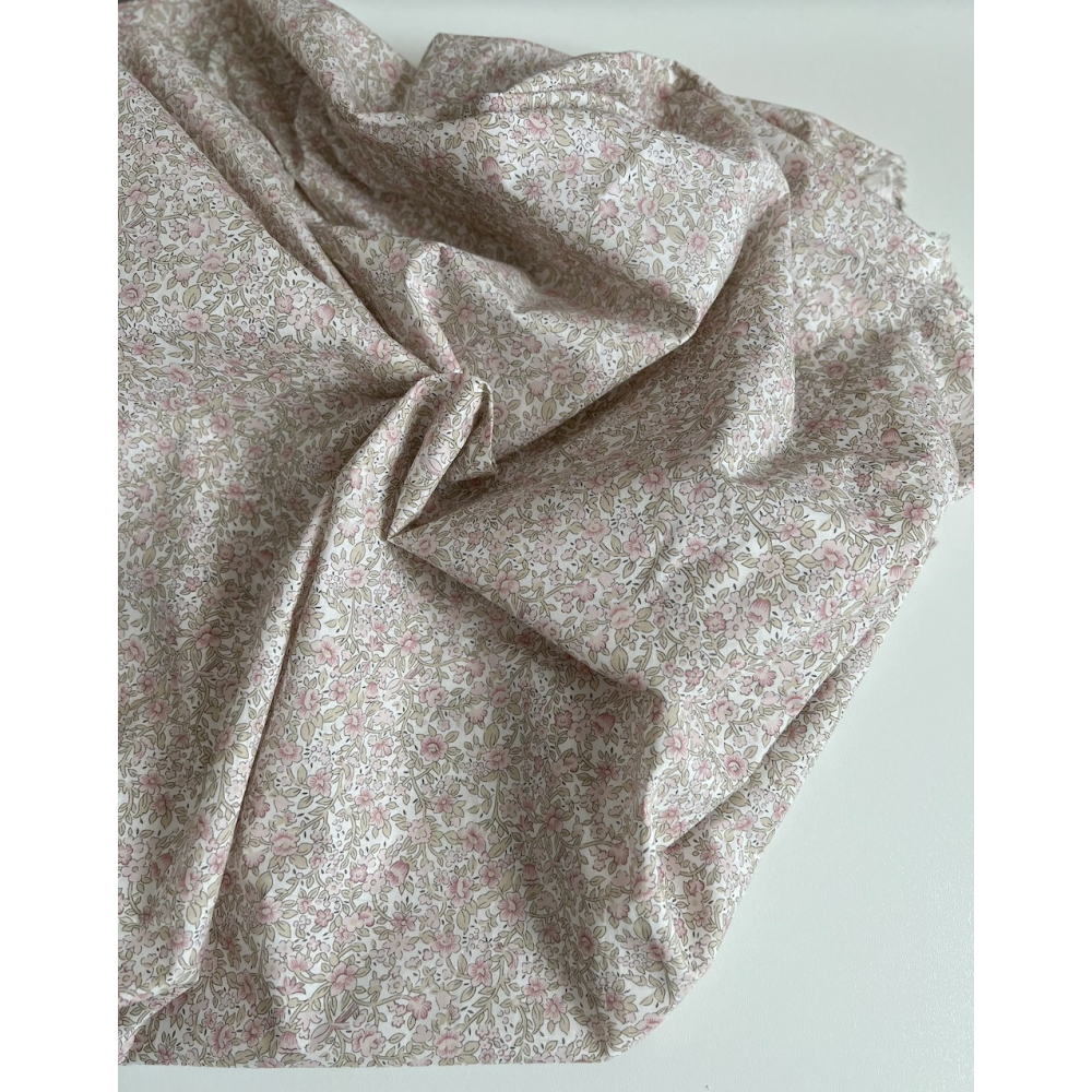 Birdy - Batiste de coton BIO imprimé exclusif Rose et vert fané