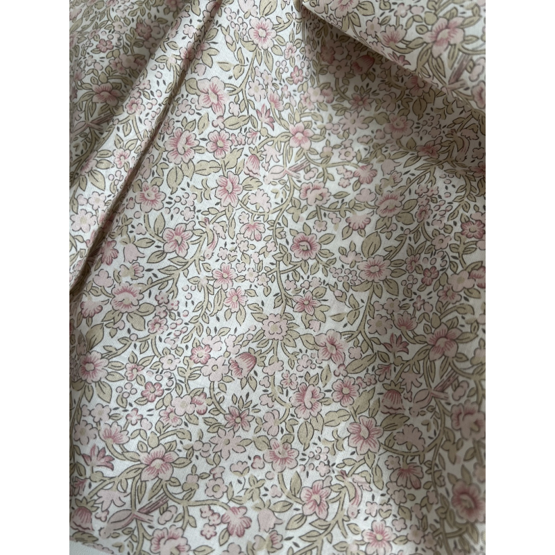 Birdy - Batiste de coton BIO imprimé exclusif Rose et vert fané