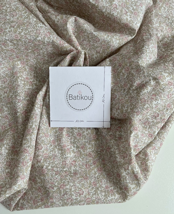 Birdy - Batiste de coton BIO imprimé exclusif Rose et vert fané