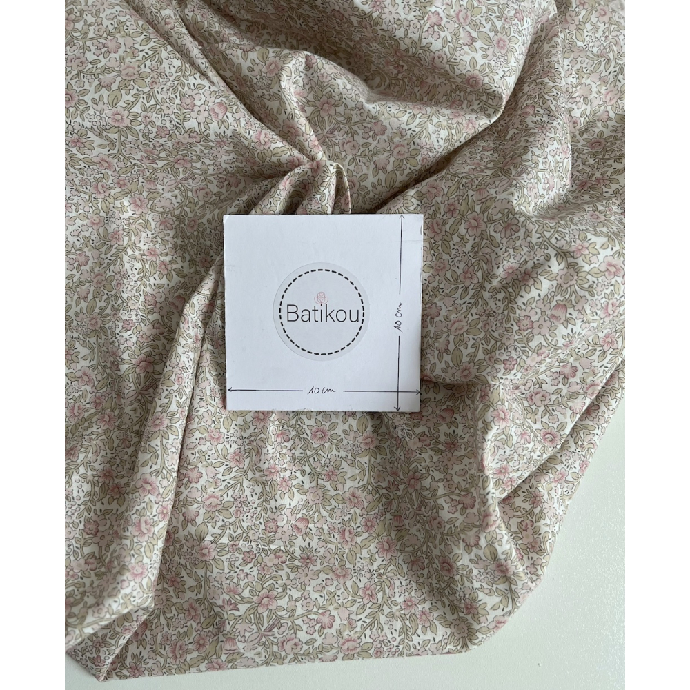Birdy - Batiste de coton BIO imprimé exclusif Rose et vert fané