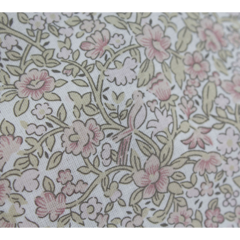 Birdy - Batiste de coton BIO imprimé exclusif Rose et vert fané