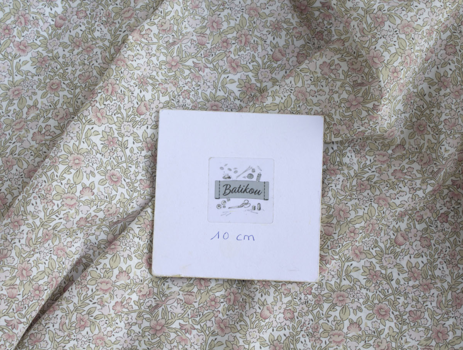 Birdy - Batiste de coton BIO imprimé exclusif Rose et vert fané